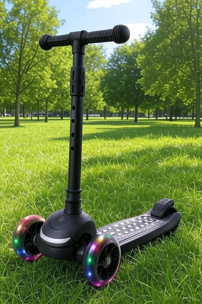 Vélon : Trottinette 3-10 ans  Noir - PU - LED roues - Pliable - Noir